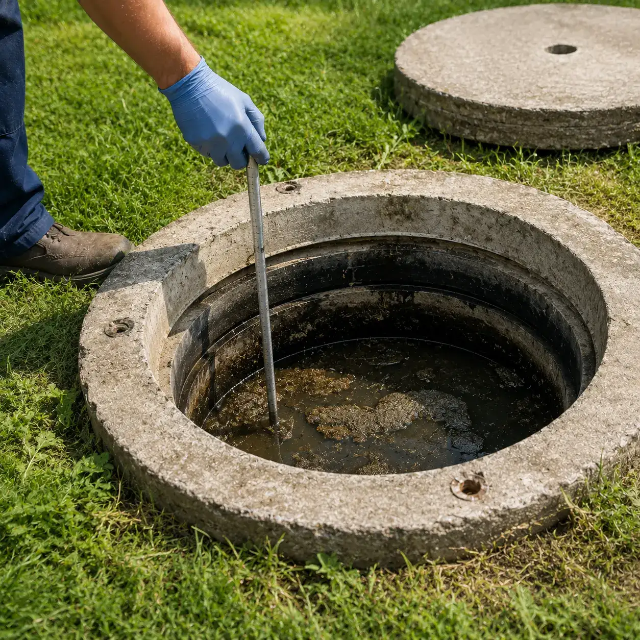 Septic tank maintenance on a rural property in Essex County, Ontario